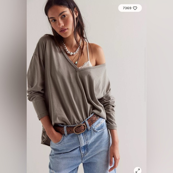 NWOT Free People We The Free Nina V-Neck Long-Sleeve Tee sz M - Picture 6 of 6